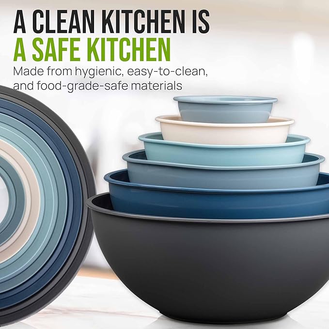 Zulay Kitchen 12 Piece Plastic Mixing Bowls with Leak-Proof Lids Set - Microwave and Freezer Safe Kitchen Mixing Bowls for Preparing, Serving and Storing - Large Nesting Bowls (Twilight Ombre)