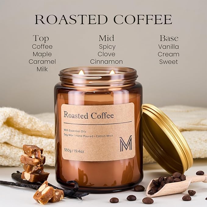 M&SENSE Roasted Coffee Home Scented Candle | 19.4oz, 117-Hour Burn | Natural Organic Soy Wax | Long-Lasting for Stress Relief and Gifting | for Bedroom,Relaxing SPA,Office