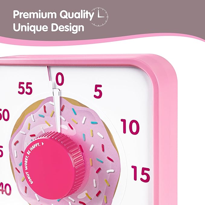 TWENTY5 SEVEN Countdown Timer 7.5 inch, 60 Minute 1 Hour Visual Timer for Classroom Teaching Tool Office Meeting, Mechanical Countdown Clock for Kids Exam Time Management Magnetic, Pink Donut