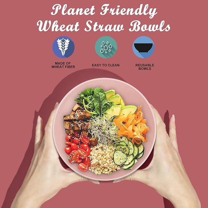 Wheat Straw Bowl Sets,6 PCS Unbreakable Cereal Bowl 36 OZ,Microwave and Dishwasher Safe Bowls,Kitchen Bowls BPA Free for Serving Soup,Oatmeal and Salad (Sakura)