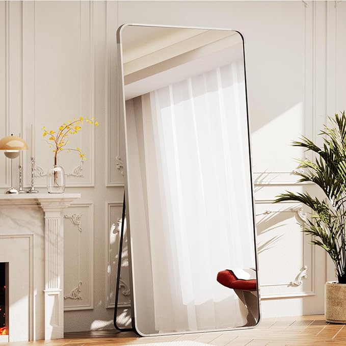 BEAUTYPEAK Silver Full Length Mirror, 71"x26" Rounded Corner Floor Mirror Standing Hanging or Leaning Against Wall, Suitable for Bedroom or Dressing Room