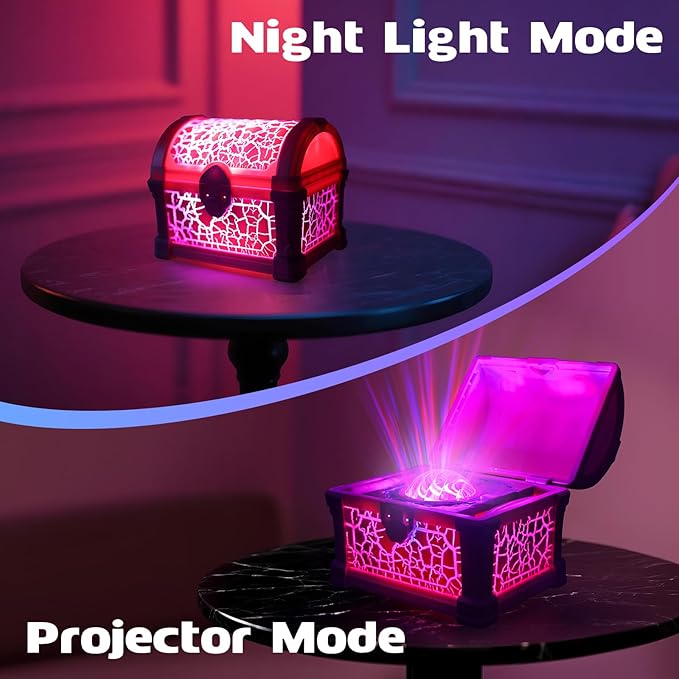 Treasure Chest Galaxy Projector with Bluetooth Speaker for Kids Room Decor, Nebula Aurora Galaxy Night Light Projector Ceiling Projection Nightlight with 8 White Noises, Timing for Bedroom, Kids Room
