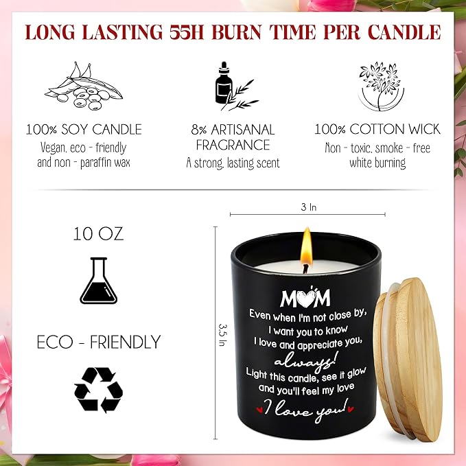 Gifts for Mom from Daughter Son - Long Lasting Vanilla Lavender Scented Candle 10 oz - Long Distance Christmas Birthday Gifts for Mom, Mother in Law, Mama, Grandma, Candle for Women