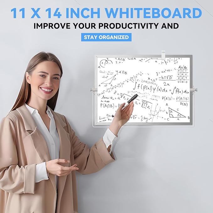 Dry Erase White Board, Cazeyoo Magnetic Desktop Whiteboard 11 x 14inch with Stand, 8 Markers, 4 Magnets and 1 Eraser, Portable Double-Sided White Board for Kids Drawing, Office, Home, School