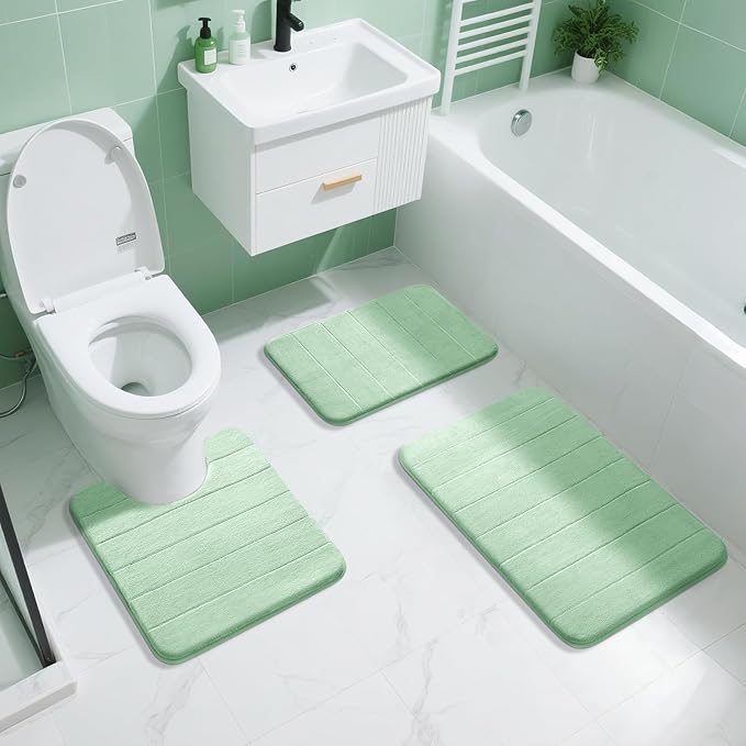 Yimobra Memory Foam Bath Mat, Super Soft Absorbent Bathroom Rug Non Slip 24x17 Inch, Quick Dry, Machine Washable Floor Carpet for Tub Shower, Home Decor Accessories, Pale Green