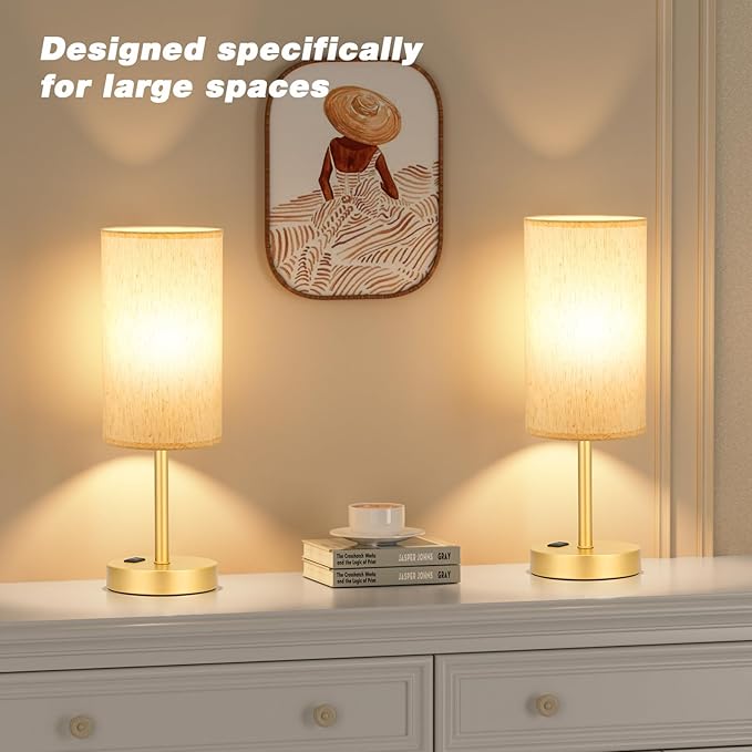 Touch Table Lamp - Cream, 3-Way Dimmable, USB A + C Charging, AC Outlet, 17.4inch Medium, Gold Metal Base