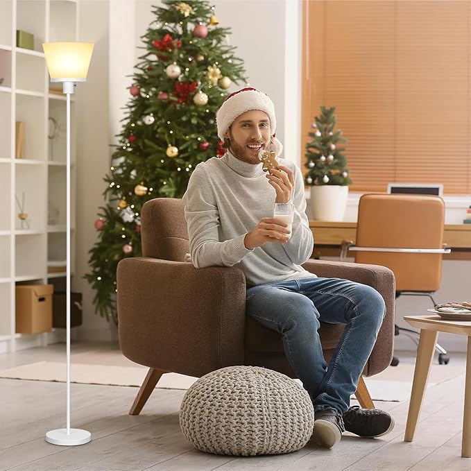 LED Floor Lamp for Office, Modern Tall Standing Lamps Floor Lamp for Bedroom Living Room, White Bright Lamp with Plastic Shade, Bulb Not Included.