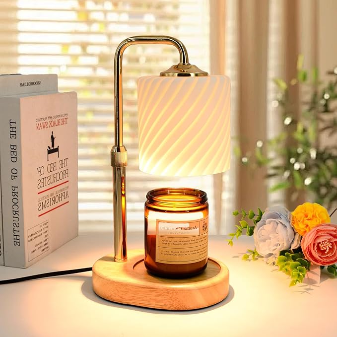 Candle Warmer Lamp with Timer Dimmable, New Adjustable Height Frosted Glass Texture Wax Melt Warmer Lamps for Scented Jar Candles, Gifts for Women Mom, Home Decor Table Lights