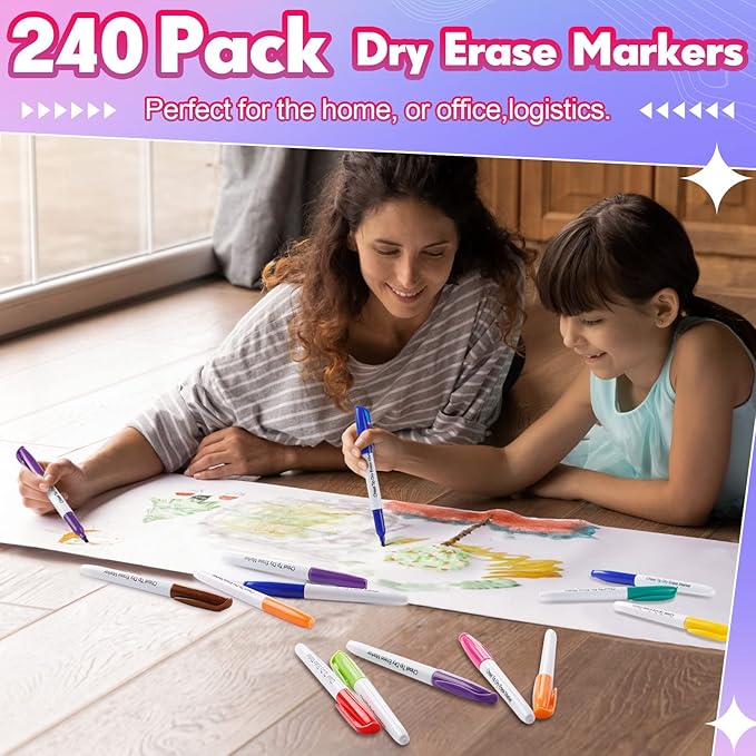 Sepamoon 240 Pack Dry Erase Markers Bulk Chisel Tip Whiteboard Markers Pens Low Odor for School Office Home(Multicolor)