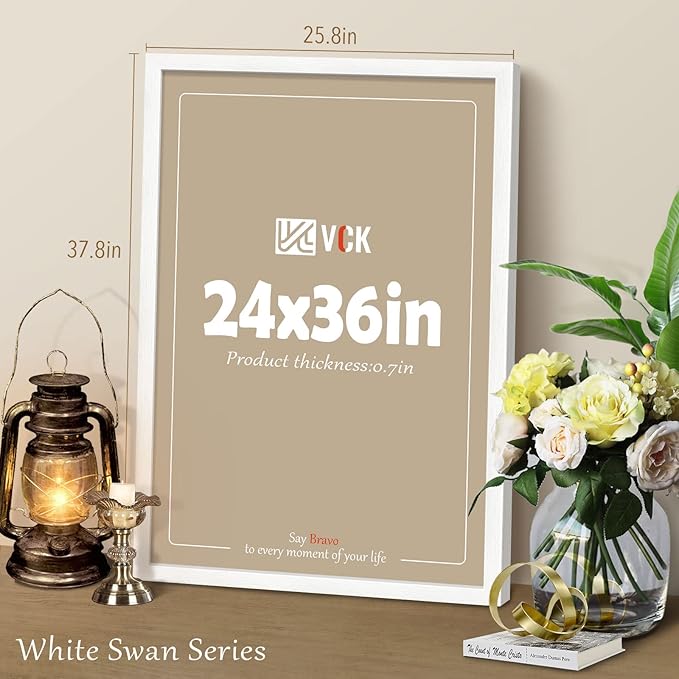 VCK 24x36 Poster Frame Set of 4 - White, Gallery-Quality Wood Picture Frames, 1.1-Inch Wide Border, Polished Plexiglass, Vertical or Horizontal Wall Display for Photo/Art/Prints, White