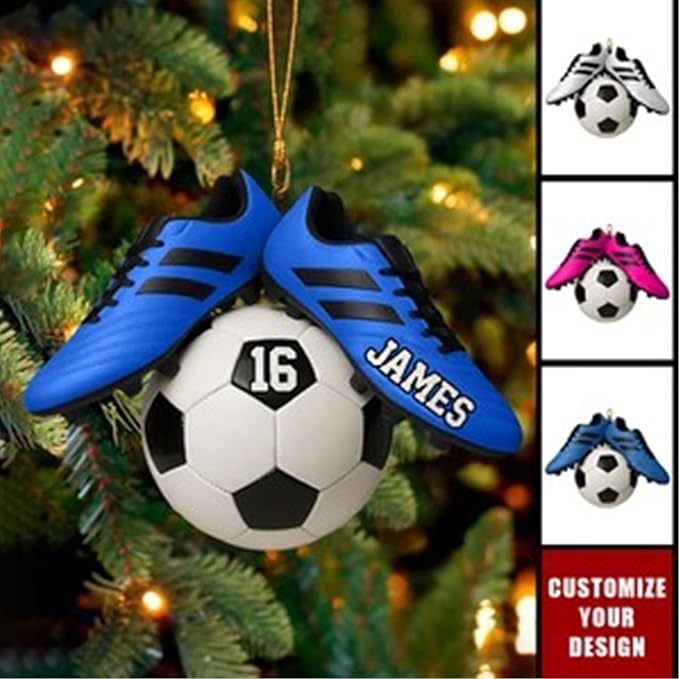 NAZENTI Personalized Soccer Ornament, Custom Soccer Christmas Ornament with Name & Number, Unique Sports Keepsake Gift for Boys, Girls, Kids & Teens, Holiday Tree Decoration, Christmas Tree 2D Flat