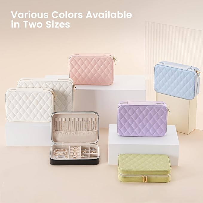 Lolalet Travel Jewelry Case for Women, Travel Jewelry Organizer Box with Mirror & Clear Storage Bag, Small Portable Traveling Earring Necklace Bracelet Ring Case, Bridesmaid Gifts -Medium, Blue