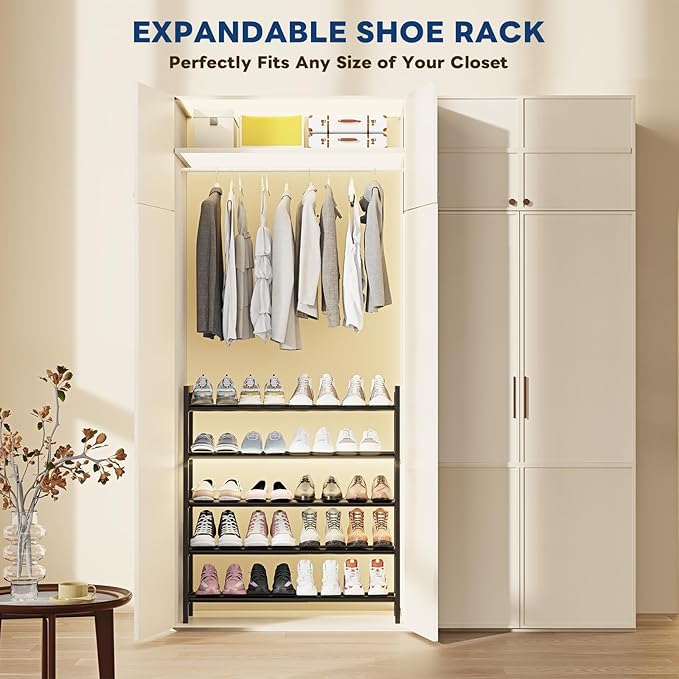 Mavivegue Expandable Shoe Rack, 4-Tier Shoe Organizer for Closet, Adjustable Shoe Rack for Front Door Entrance, Entryway