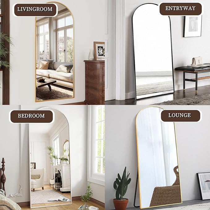 OGCAU Arched Full Length Mirror, 70"x26" Floor Body Mirror with Stand, Wall Mounted Hanging, Standing or Leaning with Aluminum Frame for Bedroom Living Room (White)