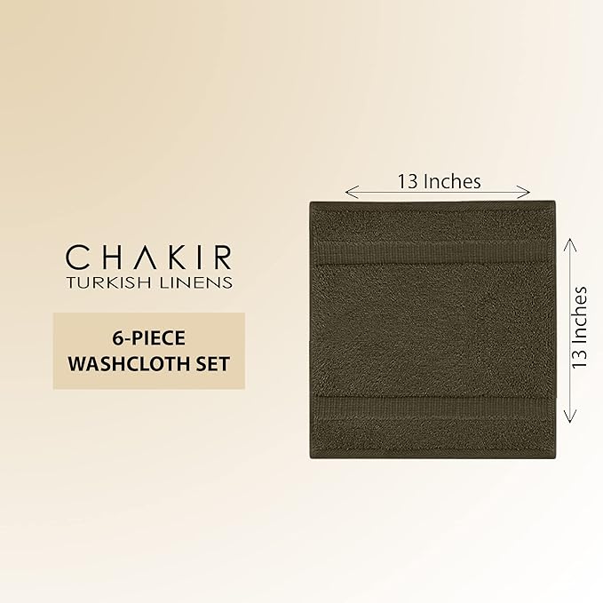 Chakir Turkish Linens 100% Cotton Premium Turkish Towels for Bathroom | 13'' x 13'' (6-Piece Washcloth, Cocoa)
