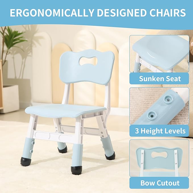 Toddler Table and Chairs, Kids Table and 4 Chairs Set with Graffiti Desktop, Height-Adjustable Kids Study Table for Boys and Girls Aged 3-8, Max 300lbs