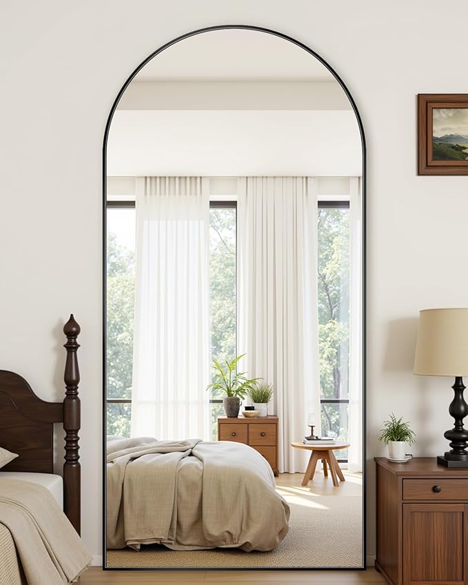 Suidia Full Length Mirror, 71"x26" Floor Standing Mirror Freestanding, Full Body Mirrors with Stand for Bedroom, Hanging Mounted for Living Room Cloakroom, Black, Arched Style