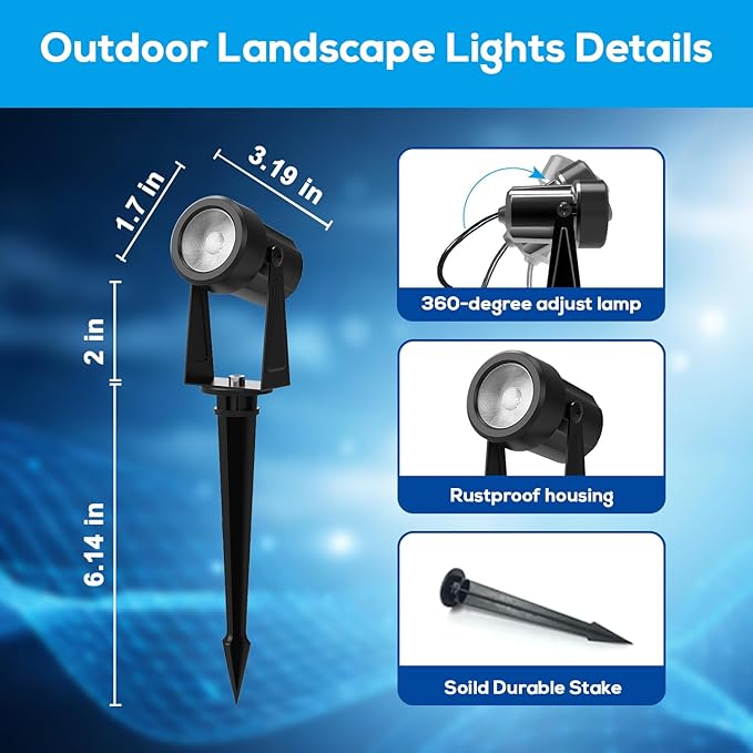 ZYAN Low Voltage Landscape Spotlights LED Landscape Lighting with Sensor, IP65 Waterproof Outdoor Lights for Yard Garden Pathway, Plant Tree Spoltights Dimmable with Timer, Auto ON/Off (6 Pack)