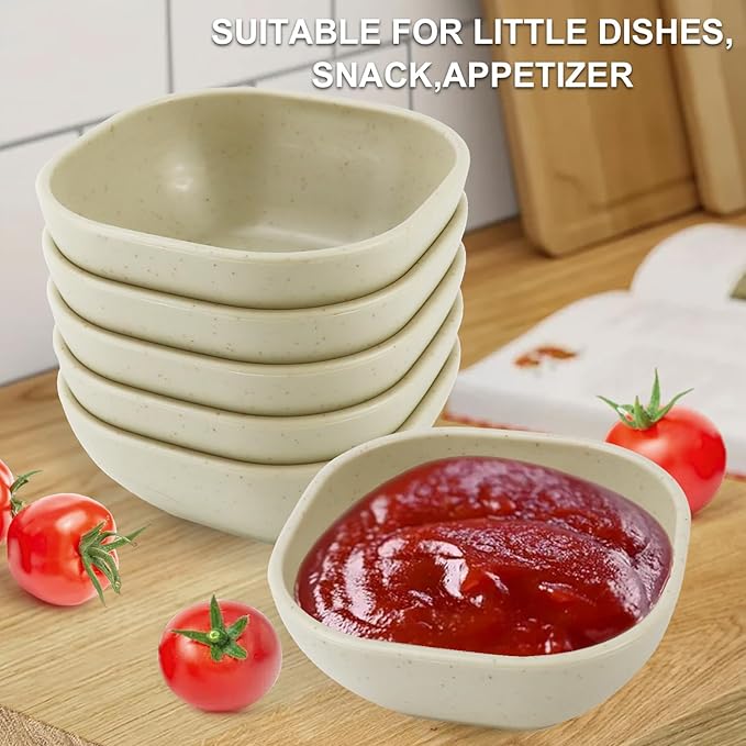 6-Pack Wheat Straw Dipping Bowls, 5oz - Unbreakable, Microwave & Dishwasher Safe for Ketchup, Sushi, Condiments - Beige Series