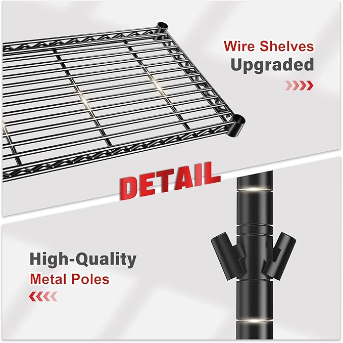 REIBII 1000LBS Wire Shelving Unit, 5 Tier Adjustable Metal Storage Shelves for Kitchen Pantry Office Steel Organizer Wire Rack for Narrow Space College Dorm School, 13.4" D x 23.2" W x 60" H, Black