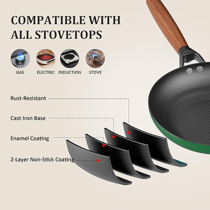 YUTANN Nonstick Frying Pan 12 inch, Ceramic Cast Iron Skillet, Lightweight Pre-seasoned Cast Iron Pan with Detachable Handle, Dishwasher & Oven Safe, Free of PFAS and PFOA