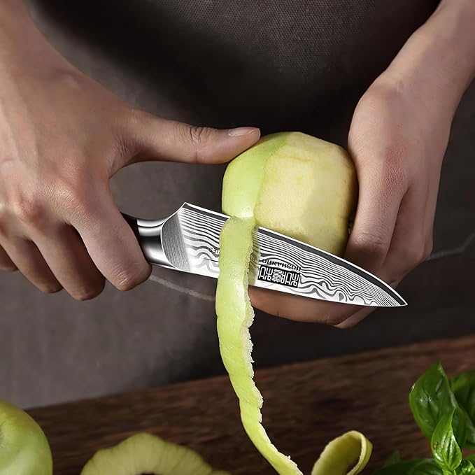 Paring Knife 3.75 Inch, High Carbon Powder Steel Forged Small Kitchen Knives, Razor Sharp Japanese Fruit Knife with Ergonomic Pakkawood Handle