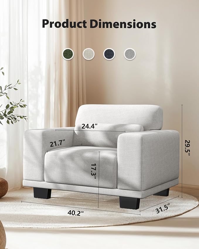 Pipishell Modern Accent Chair, Oversized Armchair with Thick Cushion & Wide Seat Armrests, Reading Chairs Comfy Arm Chair, Removable Sofa Cushion and Cover,Easy to Install, Grey