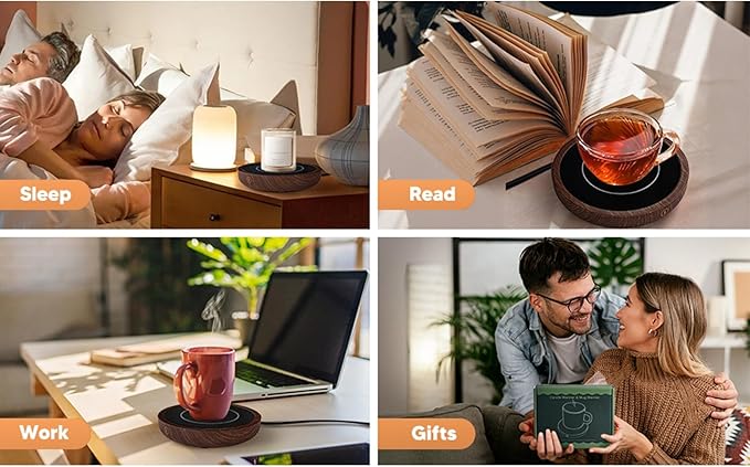 Coffee Mug Warmer, Fastest Heating Temperature, KRGMNHR Coffee Cup Warmer for Desk Auto Shut Off, 3-Temp Settings, Candle Wax Warmer Heating Plate for Coffee, Milk, Tea (Up to 180° F/80 °C), Wood