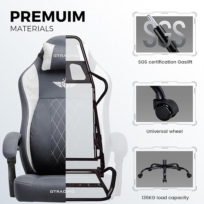 GTPLAYER Big and Tall Gaming Chair Breathable Fabric Computer Chair with Strong Lumbar Support, Comfortable Office Chairs with Pocket Spring Cushion, High Back Ergonomic Desk Chairs with Footrest