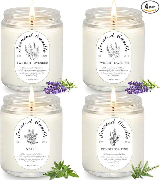 4 Pack Candles for Home Scented, Lavender Candles, 28 oz 200 Hour Long Lasting Aromatherapy Candle Set, Candle Gift Set for Women, Perfect for Birthday Gifts