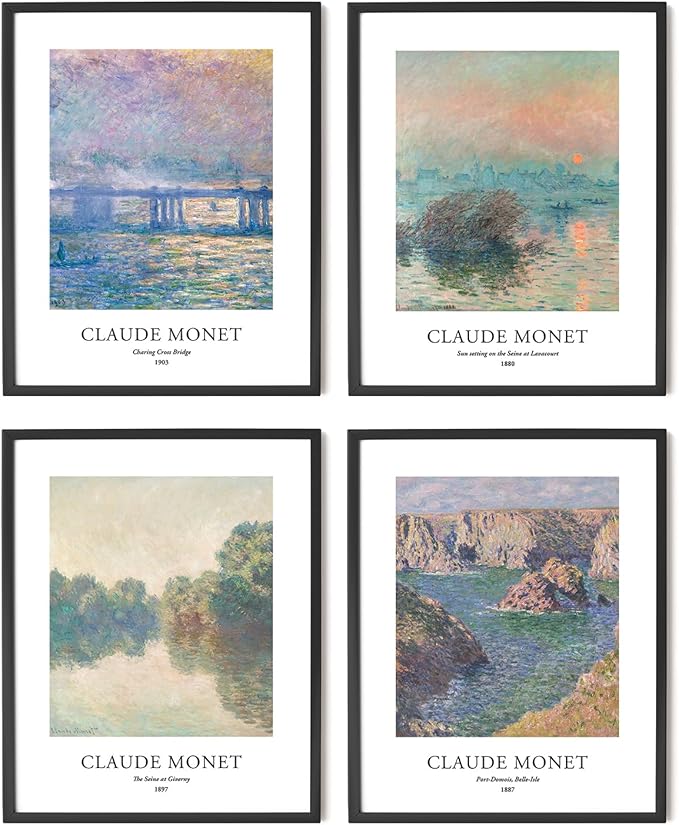 EVOLE HOME Claude Monet Art Prints, Set of 4 Wall Art, Unframed 8x10 Art Prints, Giclée Prints, Impressionism Art Poster for Home Decor, Office Wall Decor, Gift for Men, Women