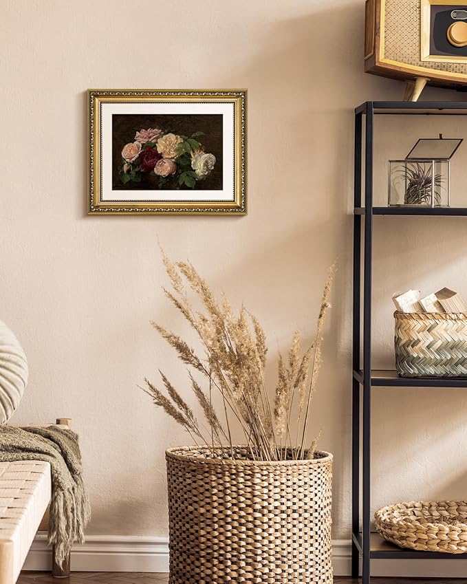 VIYYIEA Gold Framed Wall Art Canvas Print Home Decor Rose Vintage Botanical Prints Room Decor Flower Paintings Canvas Art Pictures Wall Decor Floral Wall Art for Living Room Bedroom Office 11x14in