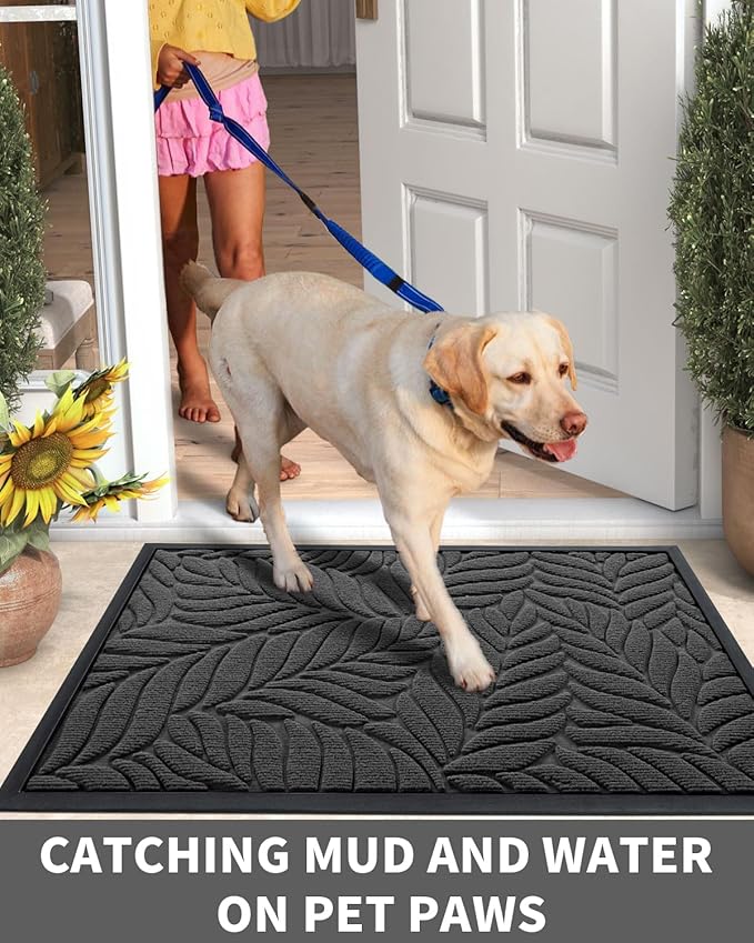 Yimobra Door Mat Outside Entrance, All-Season Waterproof Indoor Outdoor Doormat, All-Weather Non-Slip Welcome Mats for Front Door, Low Profile, Patio Porch, 29.5x17, Grey