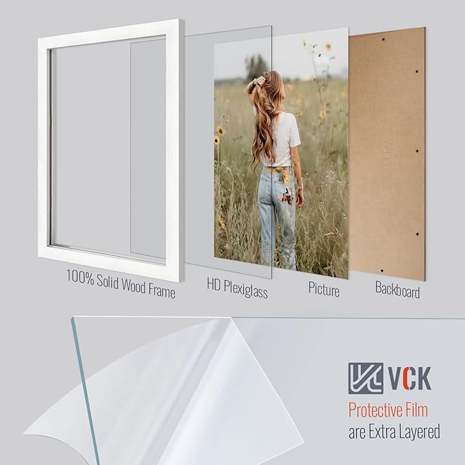 VCK 13x19 Picture Frame Set of 4 - White, Gallery-Quality Wood Poster Frames, 1.1-Inch Wide Border, Polished Plexiglass, Vertical or Horizontal Wall Display for Photo/Art/Prints, White