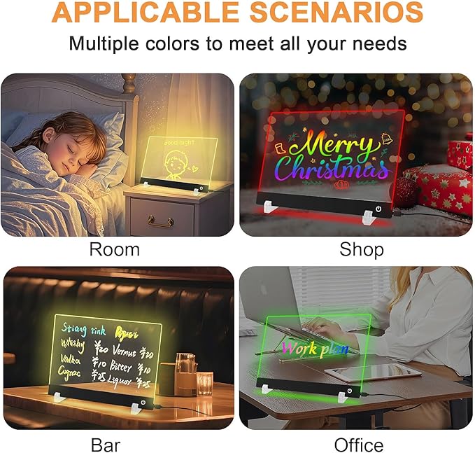 13.7X 10Inch 6 Color LED Drawing Board for Kids, LED Note Board with Colors,Light Up Acrylic Dry Erase Board with Stand,7 Markers, Rewritable Message Board Creative Fun for Home, Classrooms, Gifts.