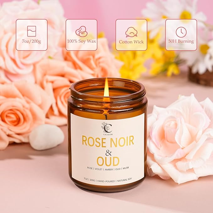 Rose Scented Candles for Women, Birthday Candles for Her Stress Relifef Aromatherapy Spa Candle Soy Wax Long Lasting Bath Relaxing Candles, Halloween Chirtmas Birthday New Job Gifts for Women Mother