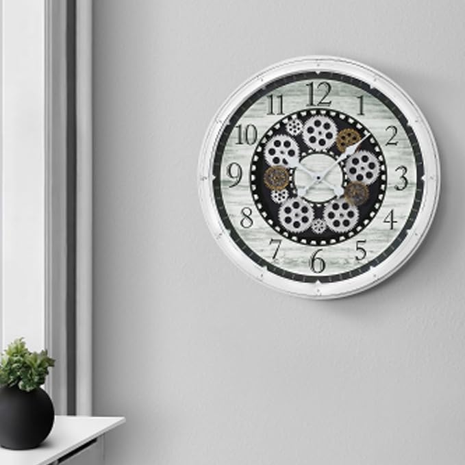 20 Inch Steampunk Wall Clock with Decorative Gears, Industrial Vintage Analog Clock for Living Room, Farmhouse, Office Decor, Silent Non-Ticking Battery Operated,Blue