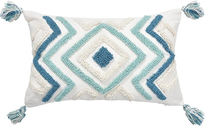 Boho Pillow Covers 12X20 Inch Boho Tufted Throw Pillow Covers Decorative Tassels Cushion Cover Farmhouse Pillow Case for Couch Sofa Bed Living Room Bedroom, Teal