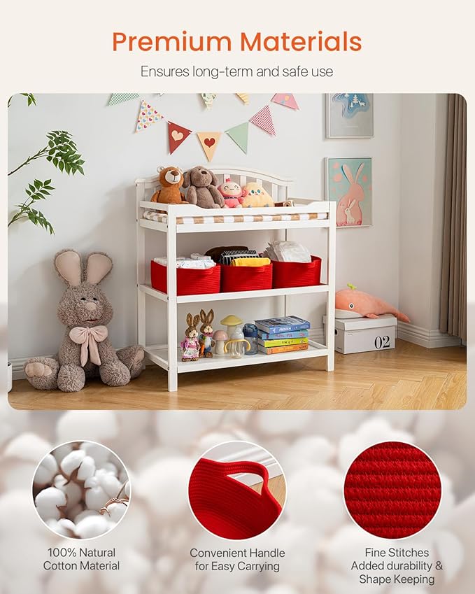 KALLAX Small Woven Basket, 14 x 10 x 5.6 Inches, Small Storage Baskets for Organizing, Gift Baskets Empty, Cute Rope Shelf Closet Storage Bins for Shelves, Dog Toy Basket, Red