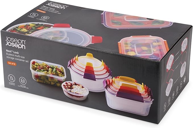 Joseph Joseph Nest Lock 16-piece Plastic BPA Free Food Storage Container Set with Lockable Airtight Leakproof Lids - Multicolor