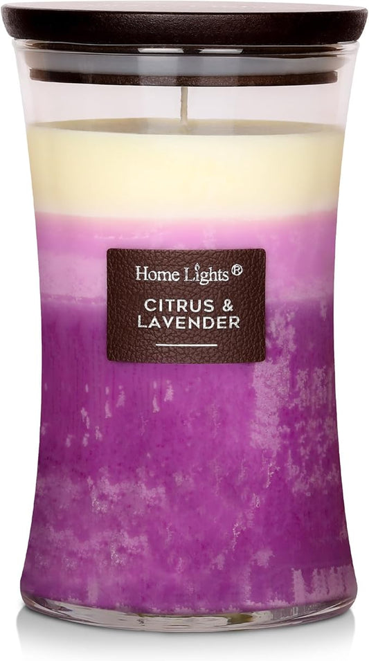 HomeLights 3-Layer Candles for Home Scented, 21.52 OZ Natural Soy Wax Scented Candles Burns Up to 100 Hours, Large Jar, Citrus & Lavender