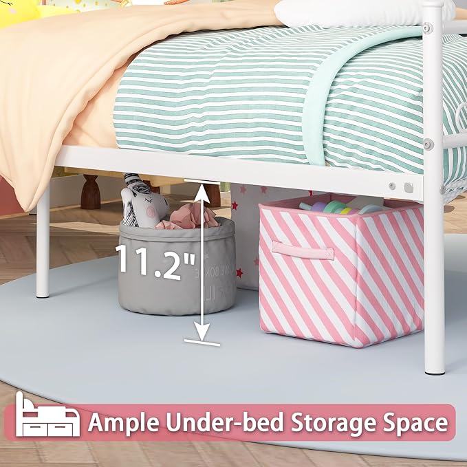 Weehom Twin Size Platform Bed Frame with Flower Design,Strong Metal Slats Support,Easy Assembly no Box Spring Needed White