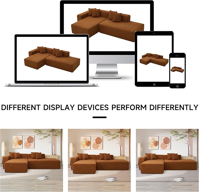 105'' Modular Sectional Couch, Modern L-Shape Sectional Sofa with Chaise Lounge, Comfy Lambswool Fabric Corner Sofa, Upholstered 4 Seater Couch for Living Room, Bedroom, Apartment, Orange