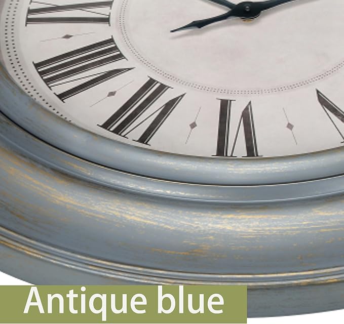 Extra Large Wall Clock, 30 Inch, Blue Bronze, Silent Non-Ticking Quartz Movement, Battery Operated, Decorative Roman Numeral, Vintage Clock Living Room, Office, Home Decor