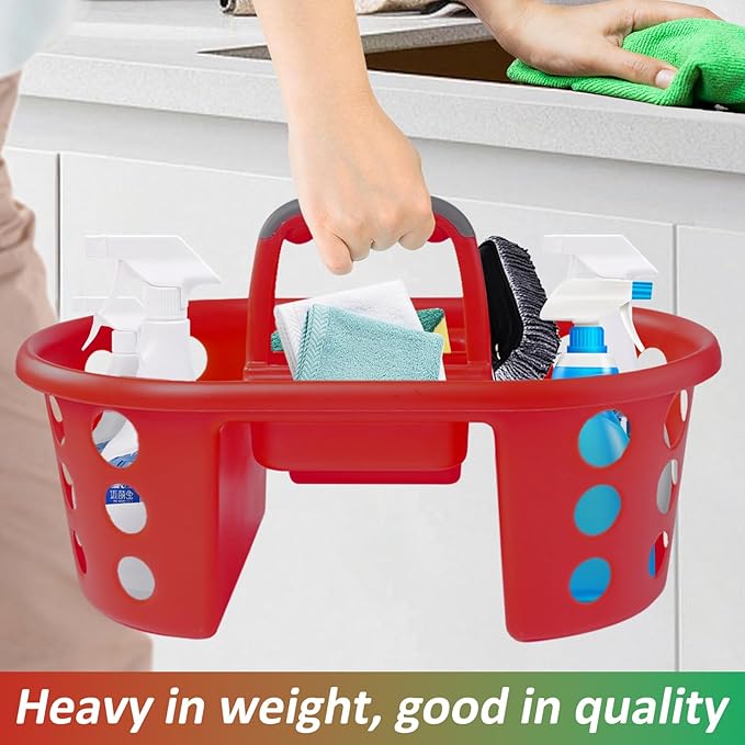 Large Shower Caddy Portable 2PC - Made in USA Plastic Jumbo Size Dorm Storage Candy Tote with Handle Shower Organizer for Bathroom, Pantry, Kitchen, College Dorm, Green/Red