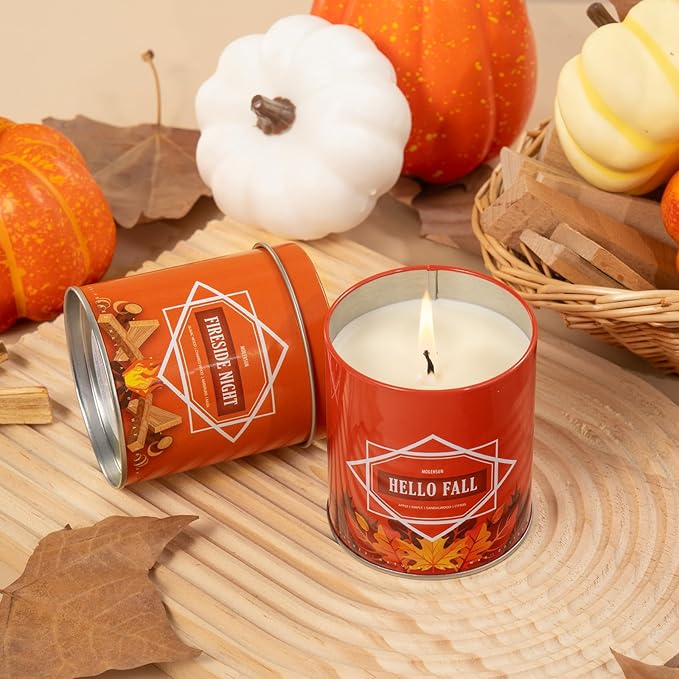 Fall Scented Candles Gift Set – 6 Pack of 9Oz Soy Candles, Autumn Fragrances (Pumpkin Spice, Apple Pie, Hello Fall, Cinnamon Clove, Autumn Hearthglow, Hot Cocoa), Holiday Gifts for Women & Men