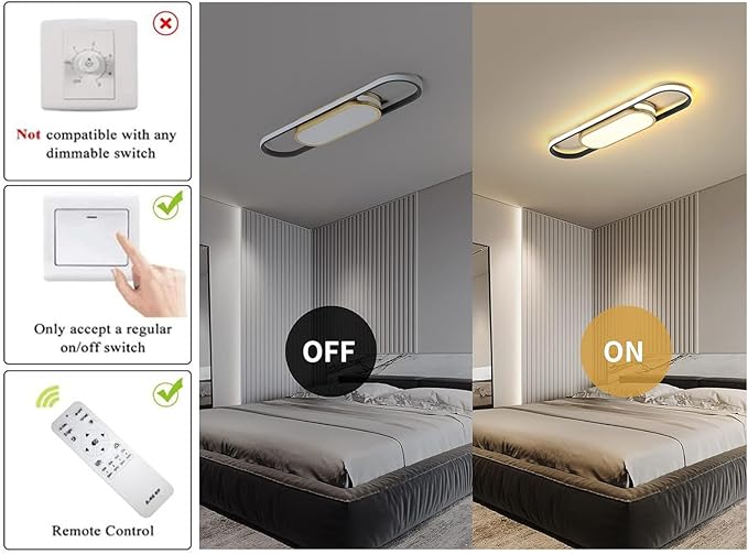 Tioolo Modern LED Flush Mount Ceiling Lights Dimmable LED Ceiling Lamp with Remote Control 2.3ft Acrylic Linear Ceiling Lighting Fixtures for Living Room Kitchen Dining Room Bedroom (40W/3000-6500K)