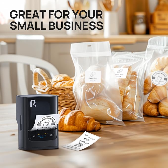 PM220S Label Maker Machine with Tape, 2 Inch Bluethooth Portable Thermal Label Printer for Small Business, Office, Home, Sticker Printer for Phone and PC, Black