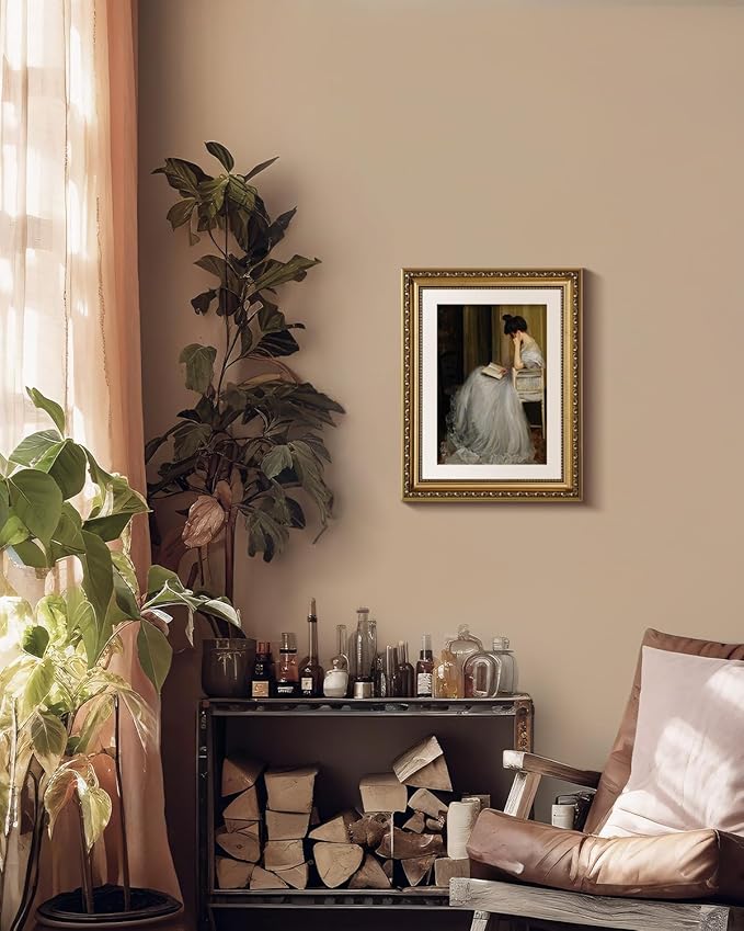 VIYYIEA Gold Framed Wall Art Canvas Print Home Decor for Living Room Women Reading Pictures for Bedroom Bathroom Wall Decor Women Portrait Art Wall Painting Vintage Art Prints Room Wall Decor 11x14in