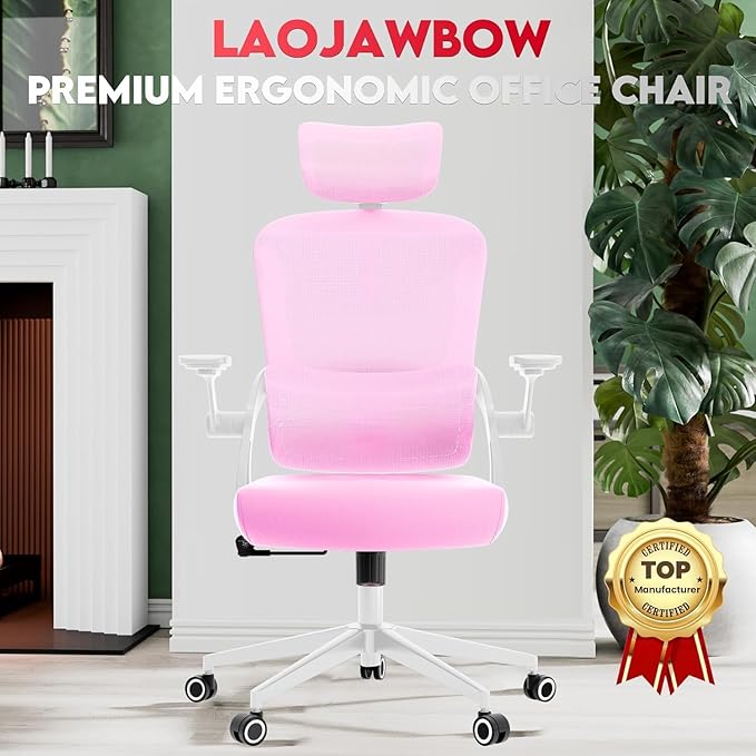 Ergonomic Office Chair - 400LB Comfy Desk Chairs with Headrest and Back Support, Heavy Duty Mesh Computer Chairs with Wheels and Arms for Home Office, Study, Bedroom and Dorm (04Pink)